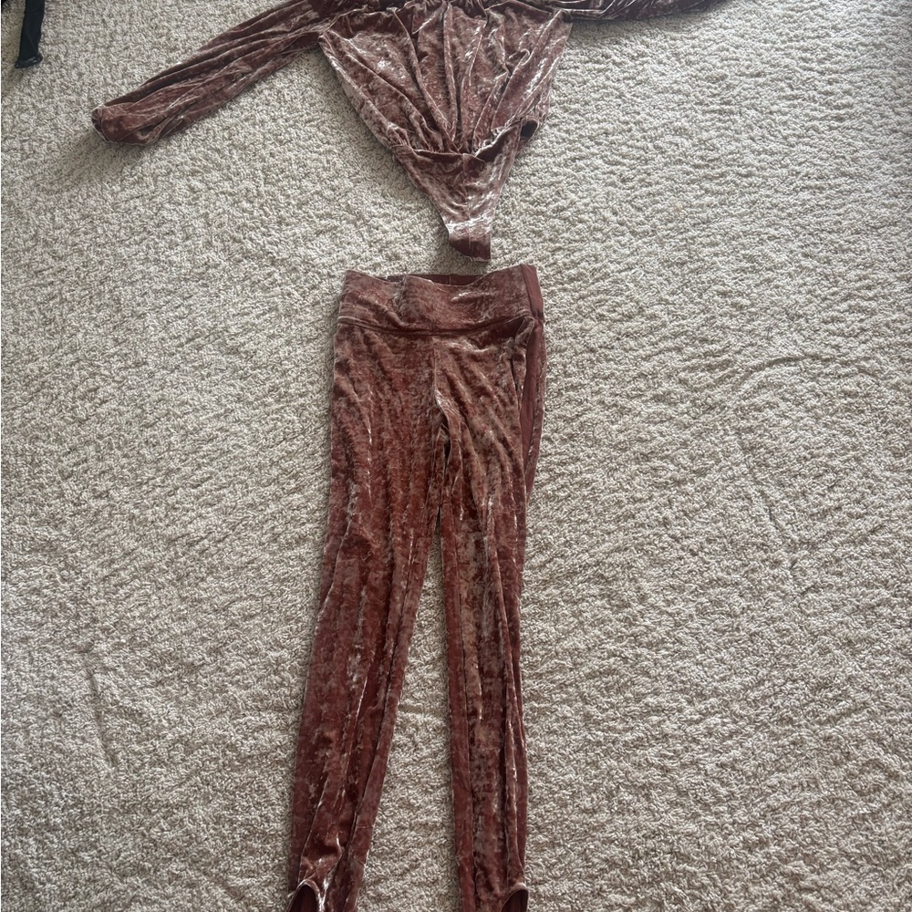 EUC- House of Harlow 1960 Velvet Bodysuit & Leggings Set in Mauve- Brown, XS